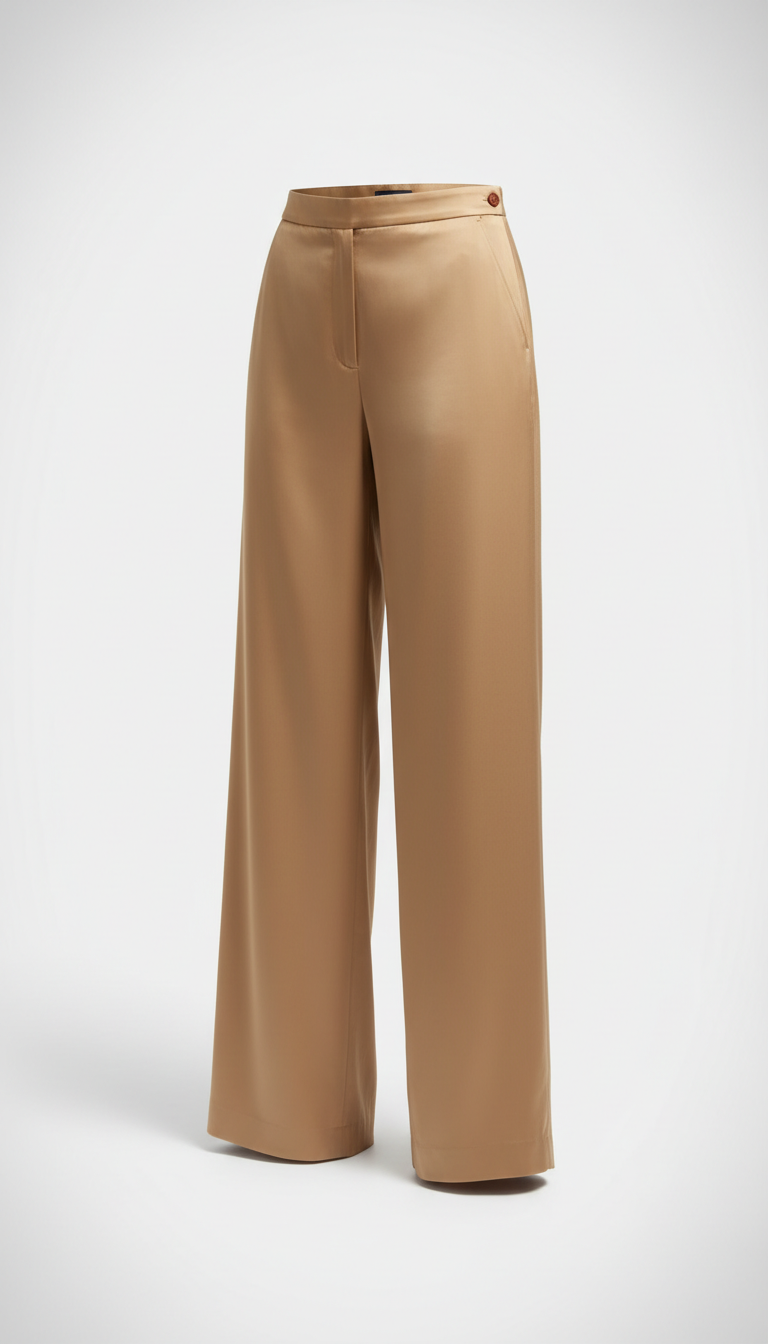 Camel Silk Wide-Leg Trousers